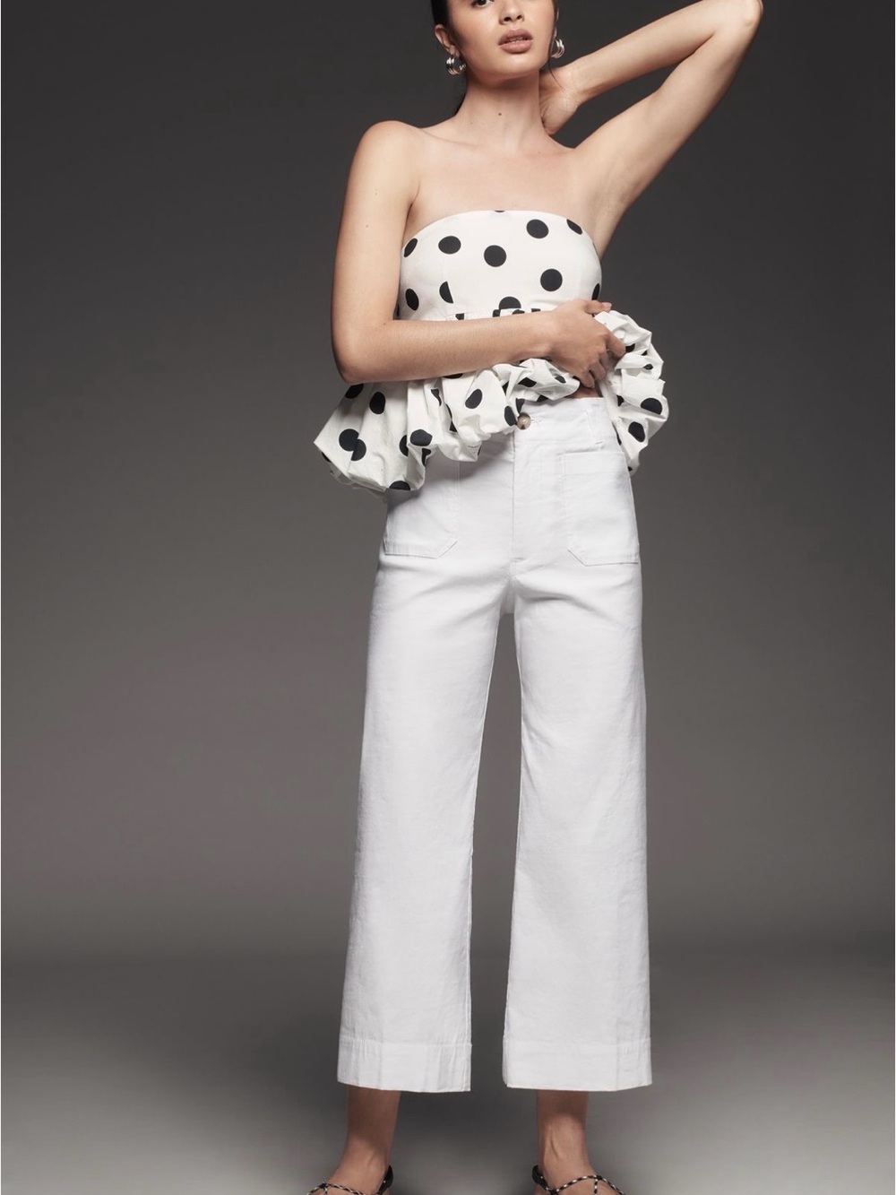 Maeve Colette High-Rise Wide-Leg Pants White 28 NWT